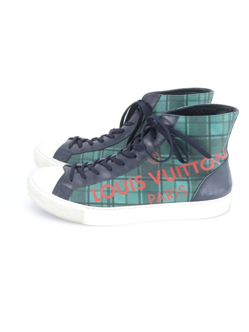 Louis Vuitton Check Tattoo Line 10 Leather High Cut Sneakers Lace Up Shoes Rbe - Picture 5 of 10